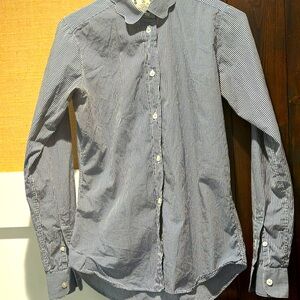 Keil James Patrick navy white womens scallop gingham check Oxford